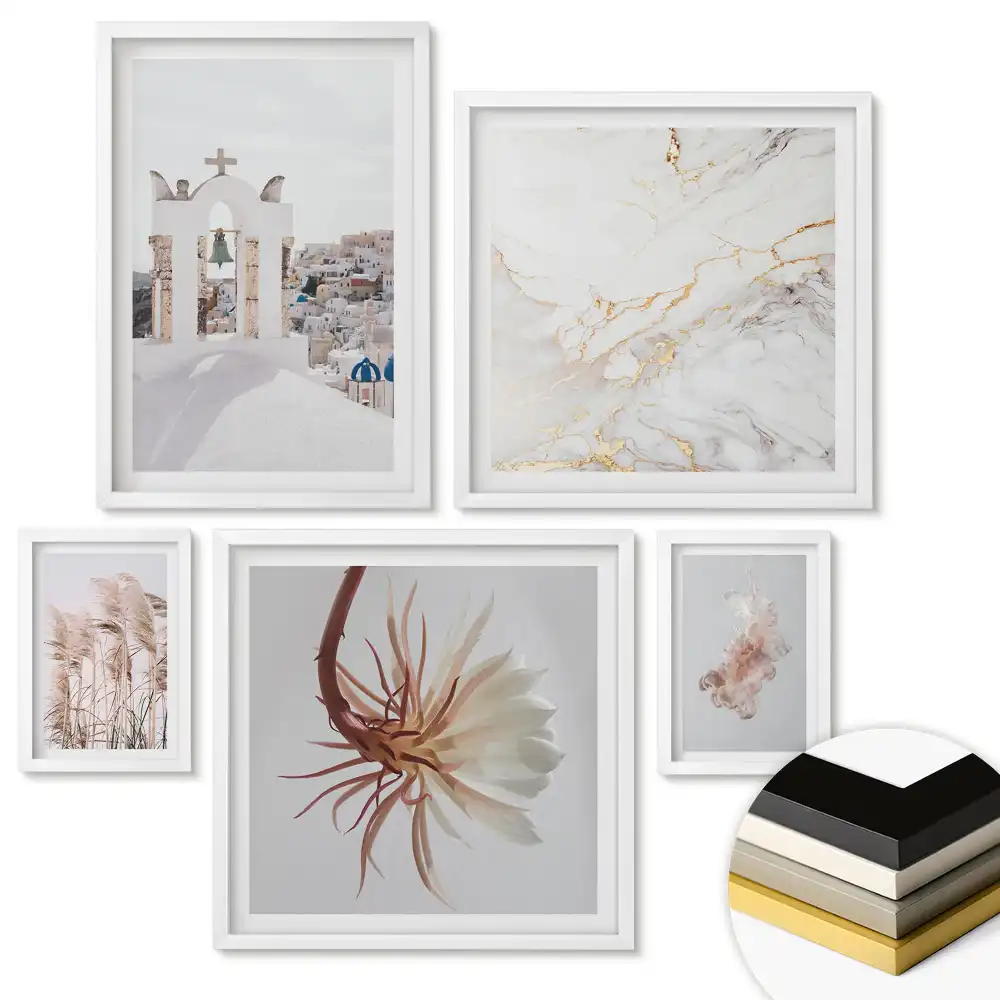 Set de 5 tablouri înrămate Ierburi delicate în nuanțe pastelate