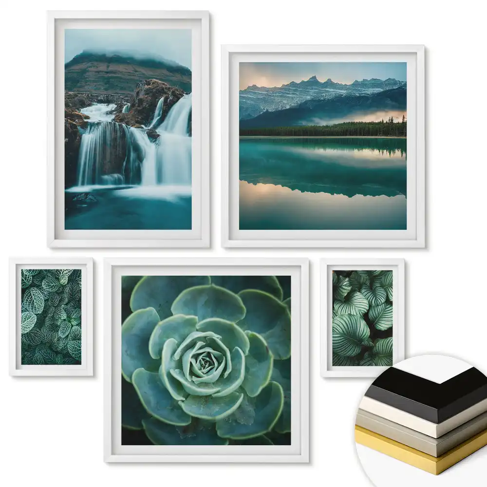 Set 5 tablouri înrămate Plante verzi într-o combinație armonioasă
