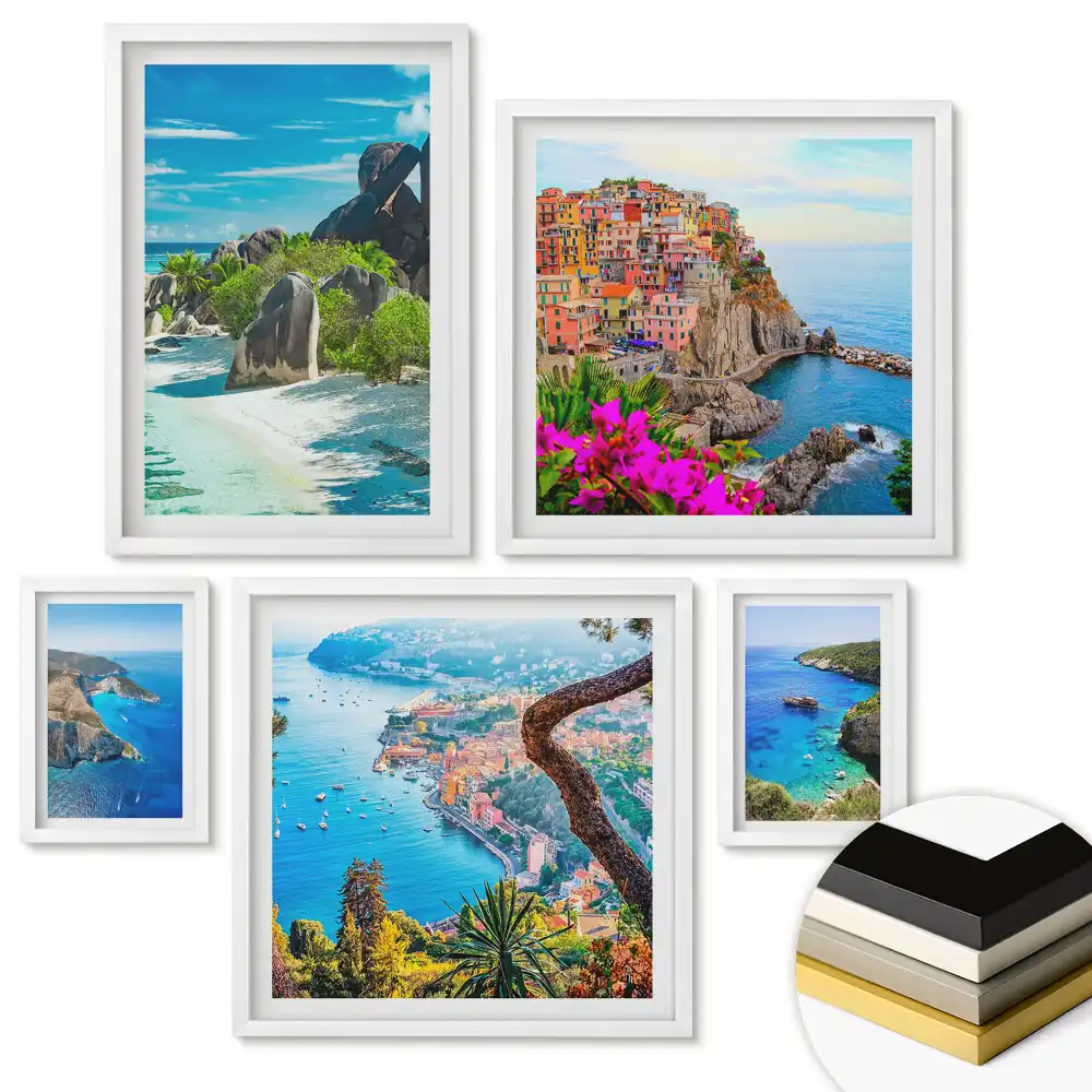 Set de 5 tablouri înrămate Nuanțe albastre ale naturii și abstracției