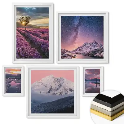 Set de tablouri înrămate cu peisaj nocturn de oraș modern în culori vibrante