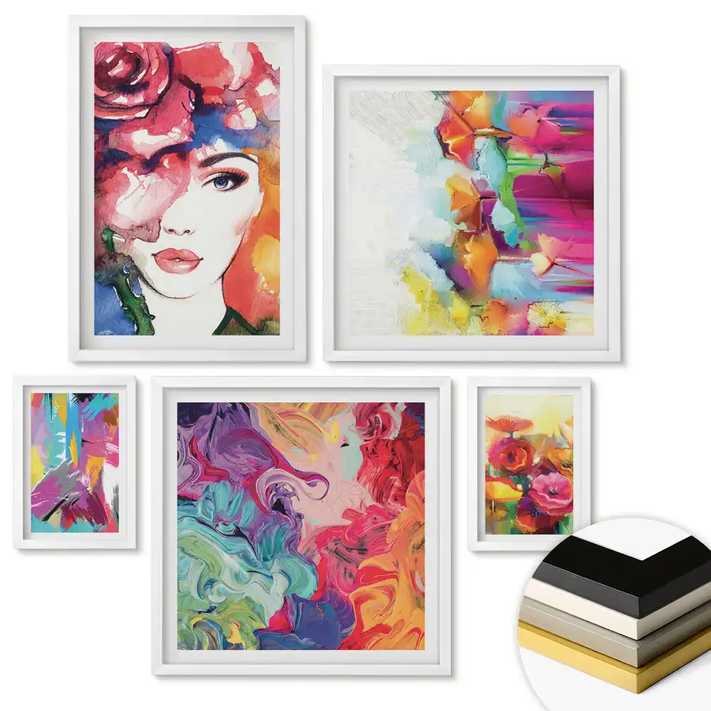 Set de 5 tablouri înrămate Culori și abstracție în armonie