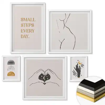 Set 5 tablouri înrămate Eleganță în alb și auriu