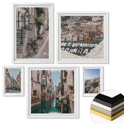 Set 5 tablouri înrămate Modele de foiță de aur și marmură