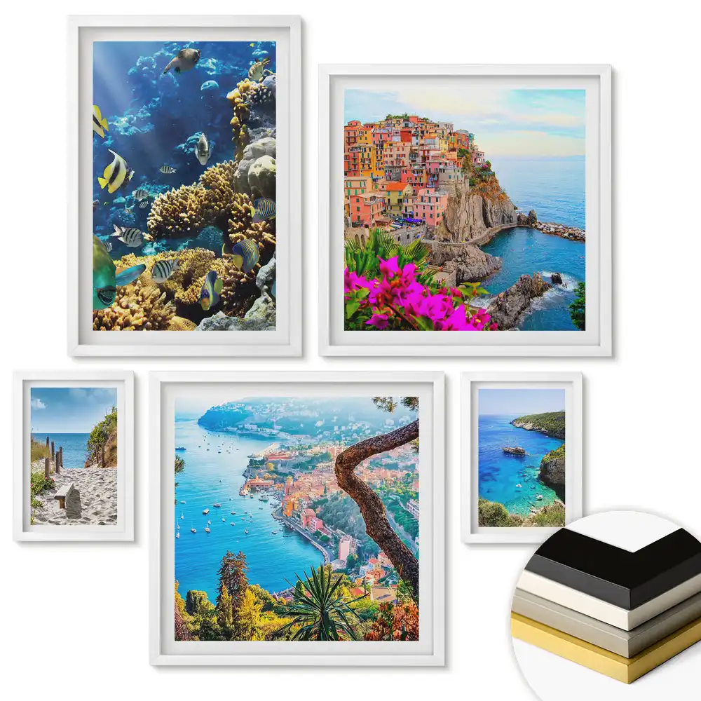 Set 5 tablouri înrămate Peisaje montane la apus
