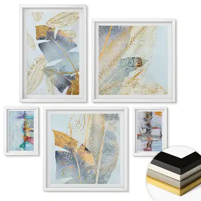 Set 5 tablouri înrămate Nuanțe de turcoaz în compoziții abstracte