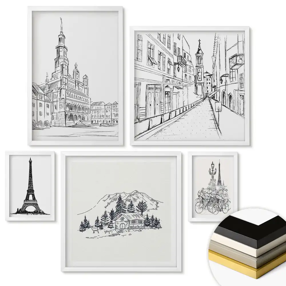 Set de tablouri înrămate cu peisaje abstracte în culori delicate