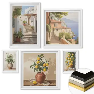 Set 5 tablouri înrămate Peisaje, fructe și flori în artă