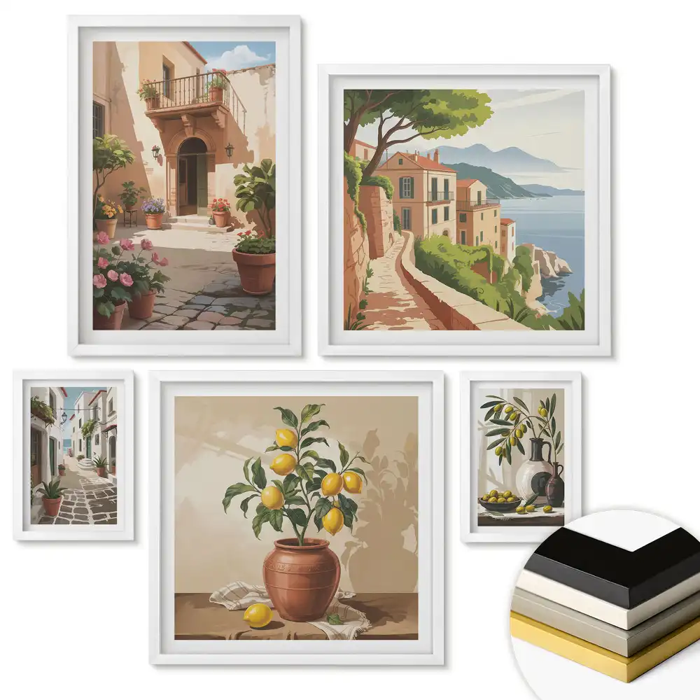 Set de 5 tablouri înrămate cu peisaje și natură