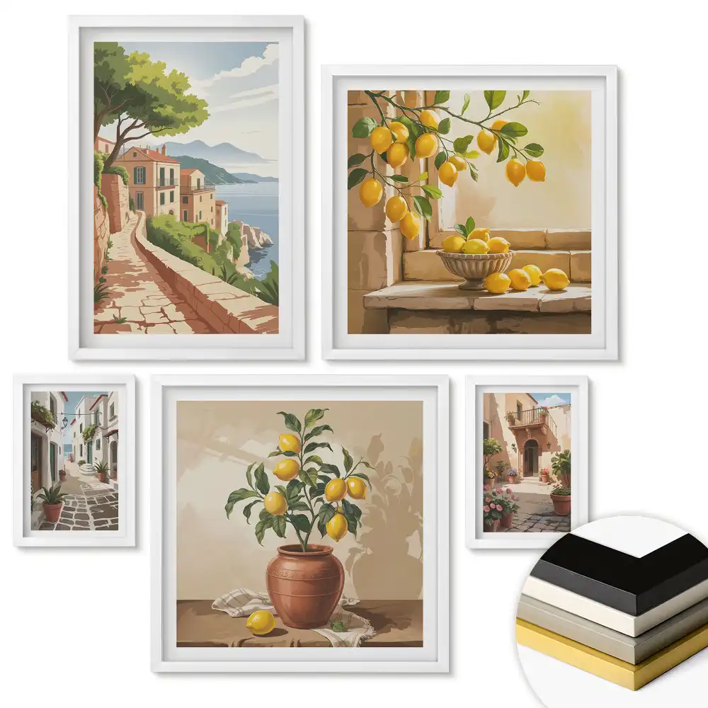 Set 5 tablouri înrămate Peisaje pitorești ale lacurilor de munte