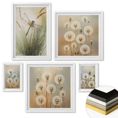 Set 5 tablouri înrămate Flori de păpădie în lumina blândă