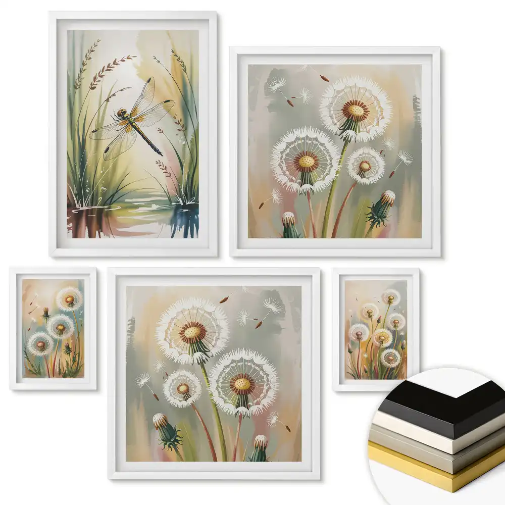 Set tablouri înrămate Păpădii delicate în culori pastelate