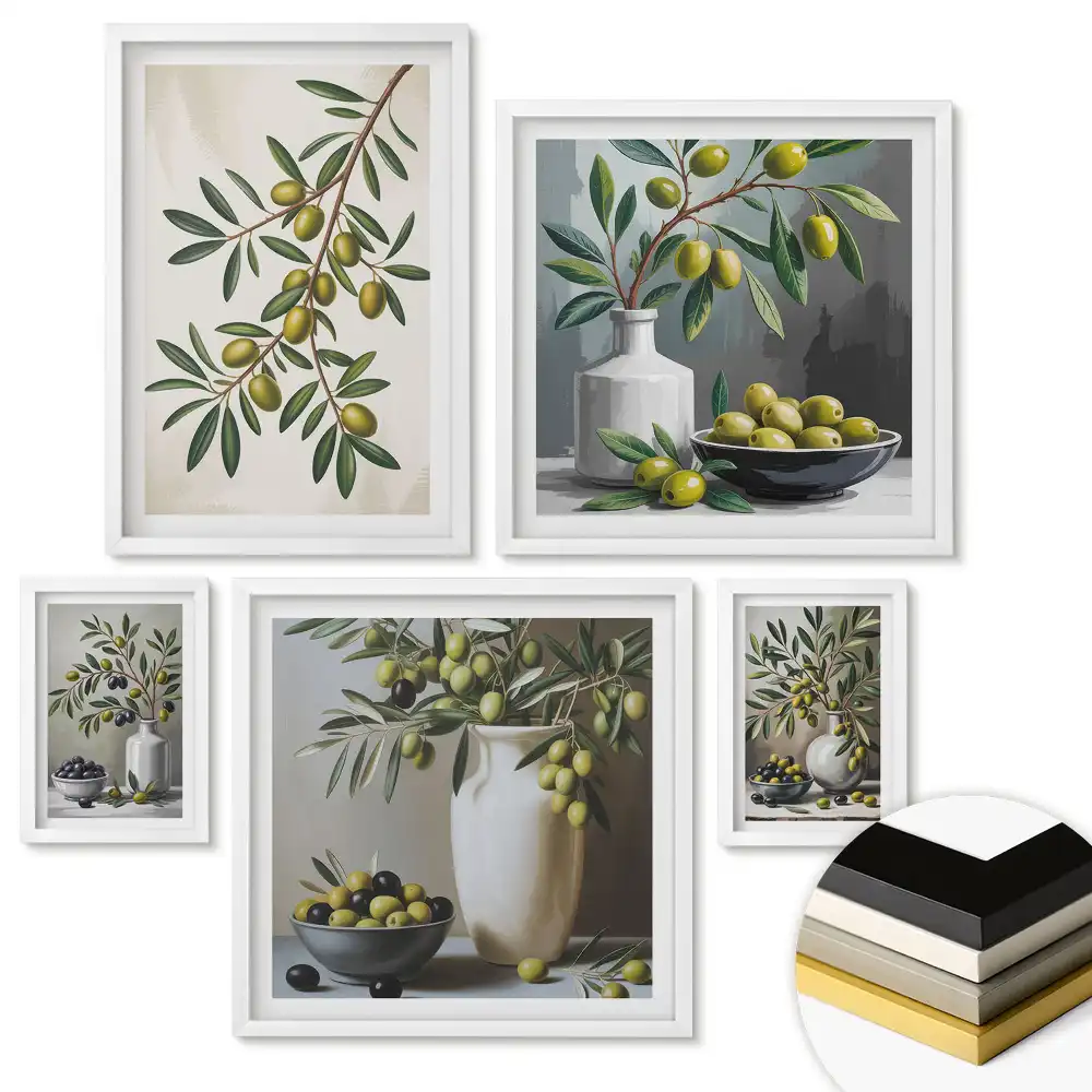 Set 5 tablouri înrămate Măsline în diverse aranjamente artistice