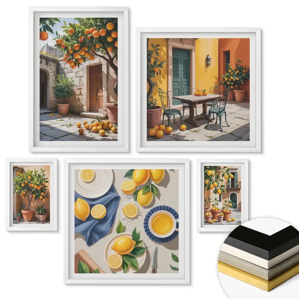 Set de 5 tablouri înrămate Fructe însorite