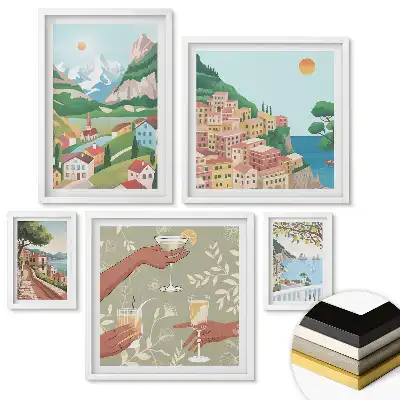 Set 5 tablouri înrămate cu peisaje inspirate de soare și natură