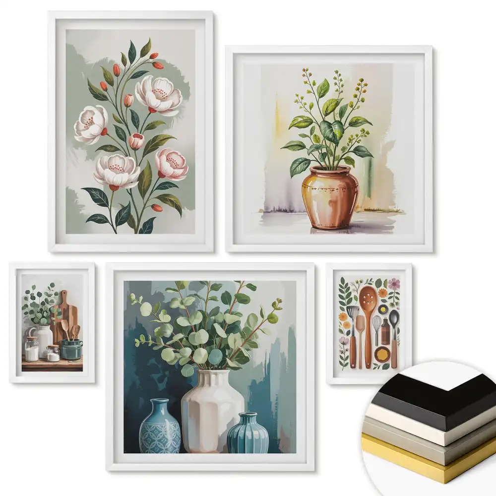 Set de 5 tablouri înrămate cu compoziții colorate inspirate din fructe