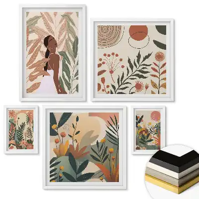 Set 5 tablouri înrămate Abstracțiuni vegetale în culori pastelate