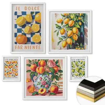 Set 5 tablouri înrămate Citrice și măsline în pictură