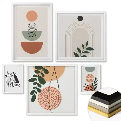 Set 5 tablouri înrămate Compoziții abstracte de plante și geometrice