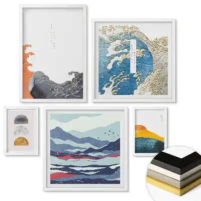 Set 5 tablouri înrămate Flori aurii într-un stil modern