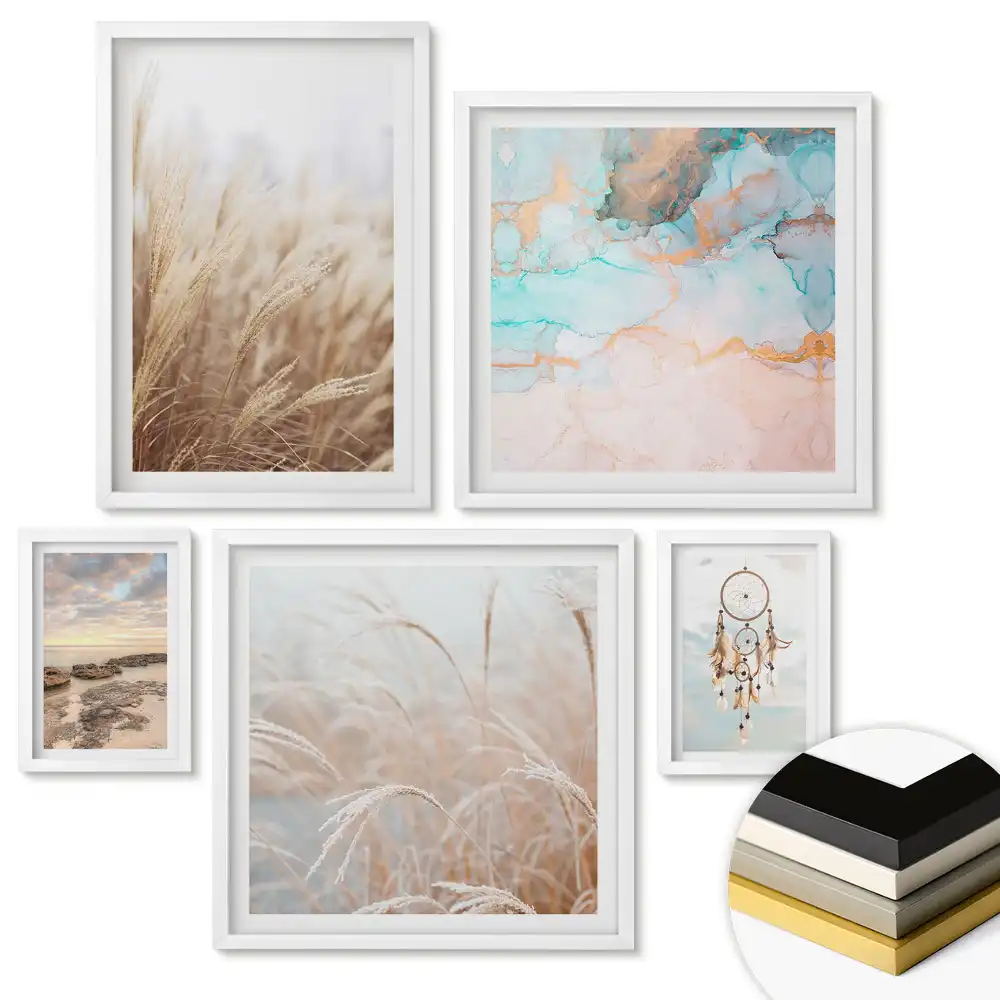 Set 5 tablouri înrămate Plaje liniștite și comori marine