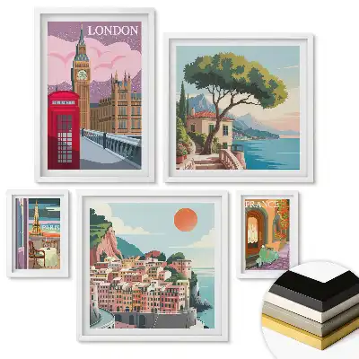 Set 5 tablouri înrămate Fructe colorate pe fundalul unui peisaj