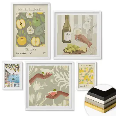 Set 5 tablouri înrămate Piețe de fructe colorate din diferite orașe