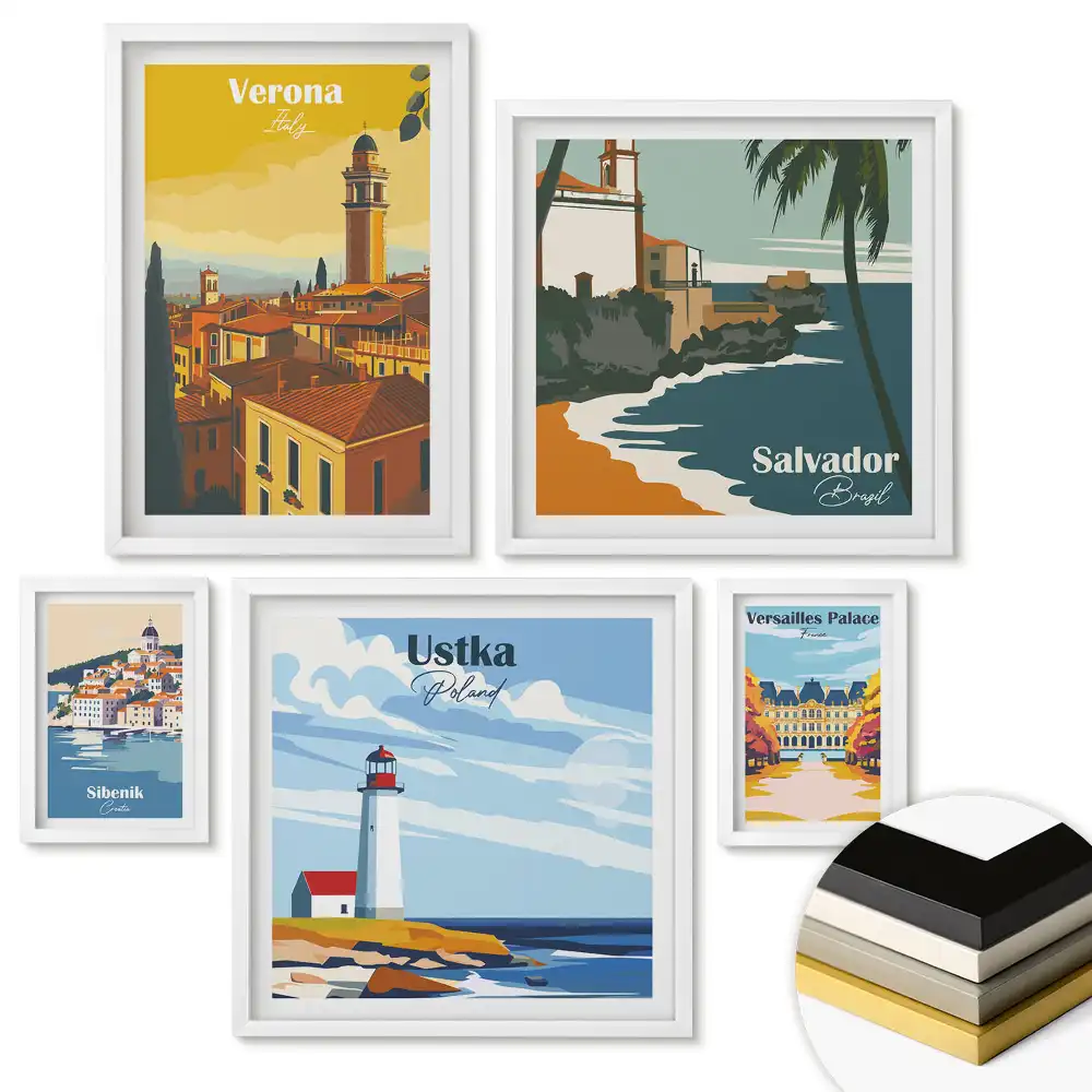 Set 5 tablouri înrămate Orașe europene în stil artistic