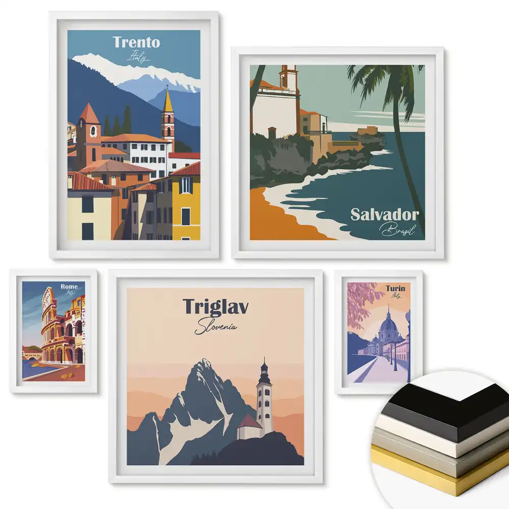 Set de tablouri înrămate Călătorii în Europa și America de Sud