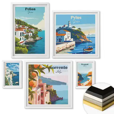 Set 5 tablouri înrămate Orașe europene pitorești în ilustrații