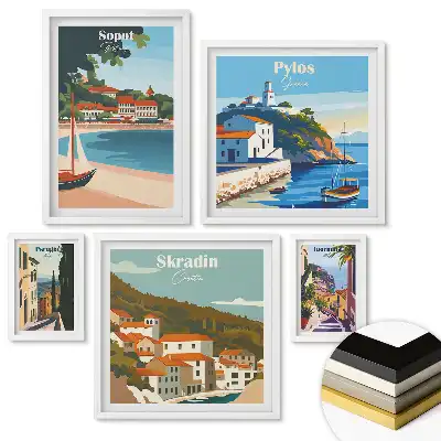 Set tablouri înrămate Locuri pitorești din Europa în ilustrații
