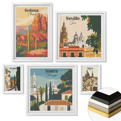 Set 5 tablouri înrămate Peisaje din Europa: Locuri de vacanță delicioase