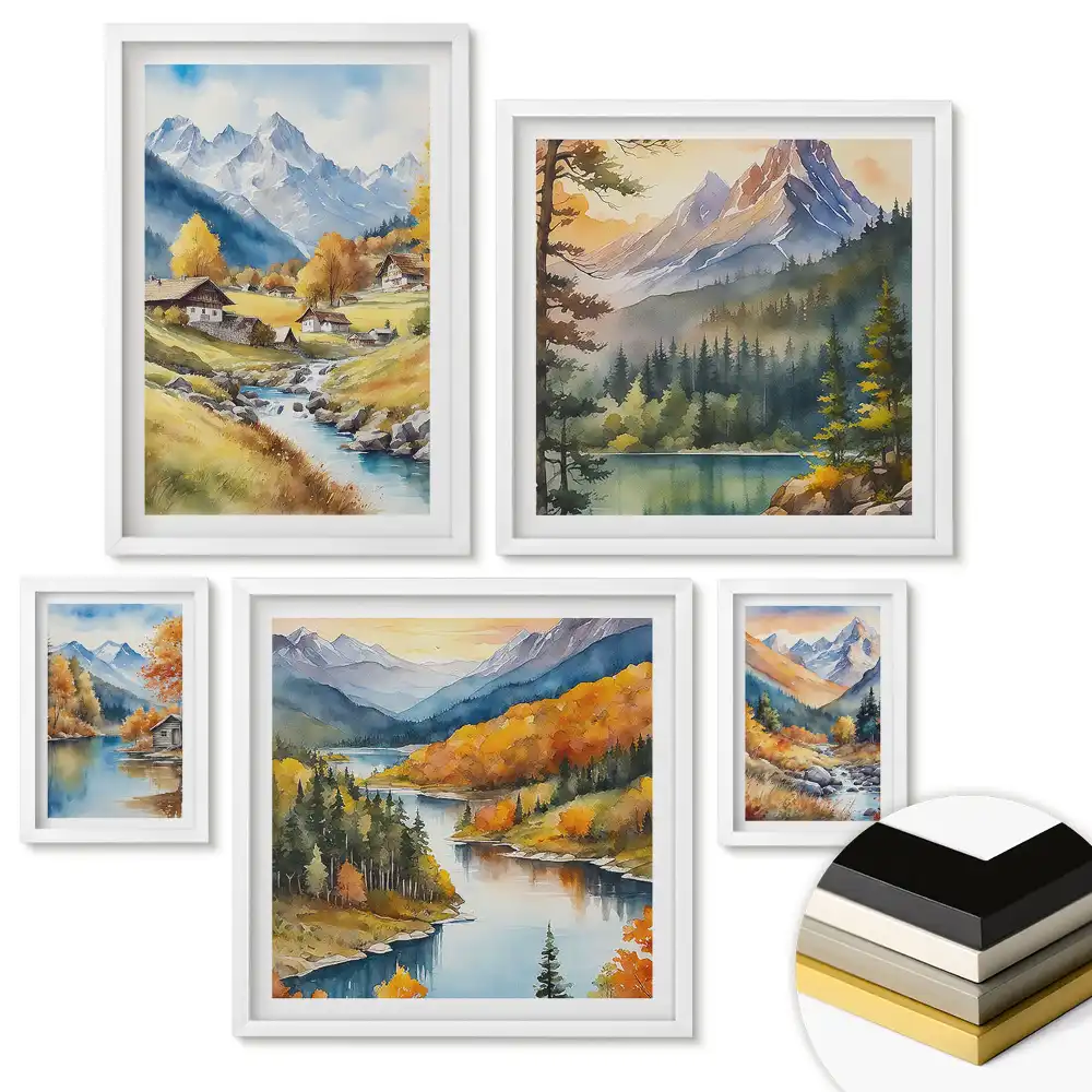 Set tablouri înrămate Peisaje montane și acvatice de toamnă