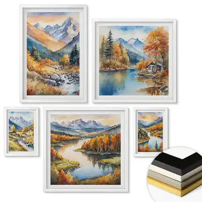 Set 5 tablouri înrămate Peisaje montane pitorești și râuri