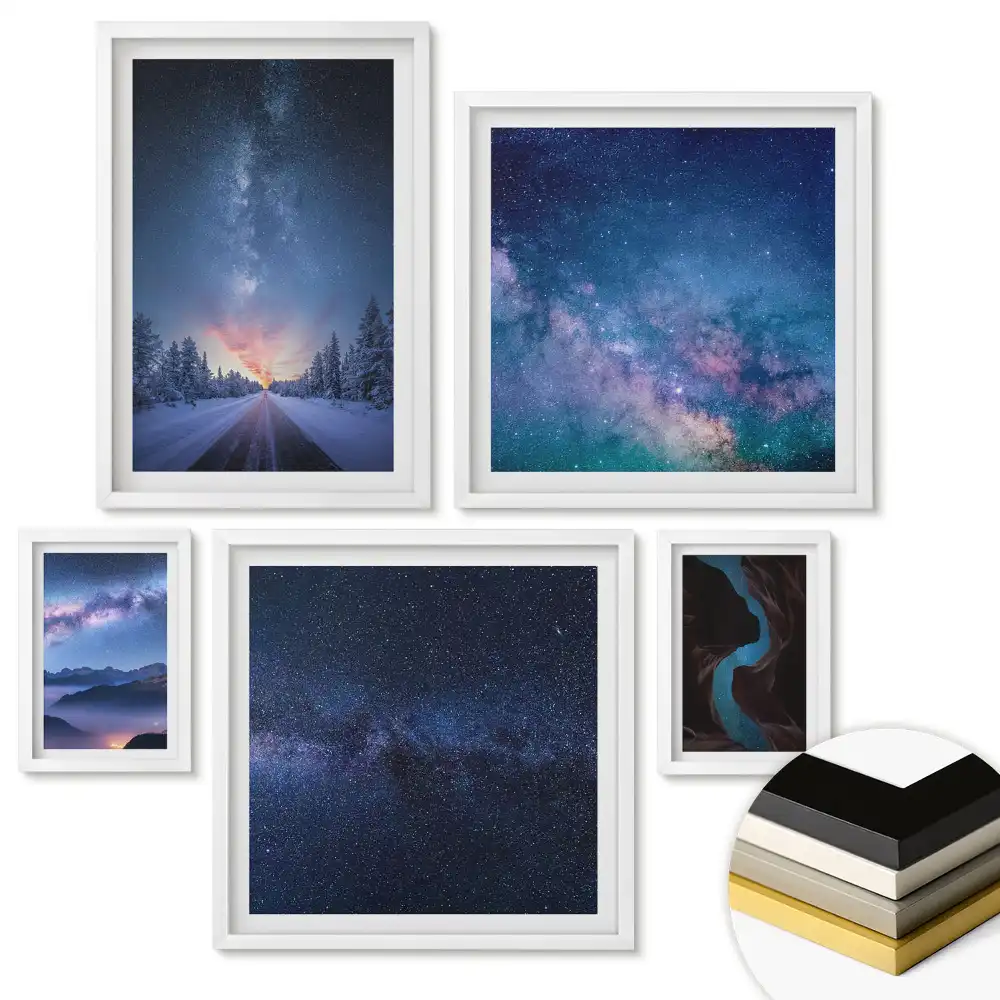 Set de tablouri înrămate cu peisaje montane de toamnă în acuarelă