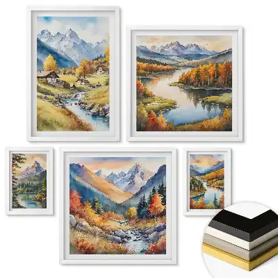 Set 5 tablouri înrămate cu peisaje cosmice ale cerului nocturn