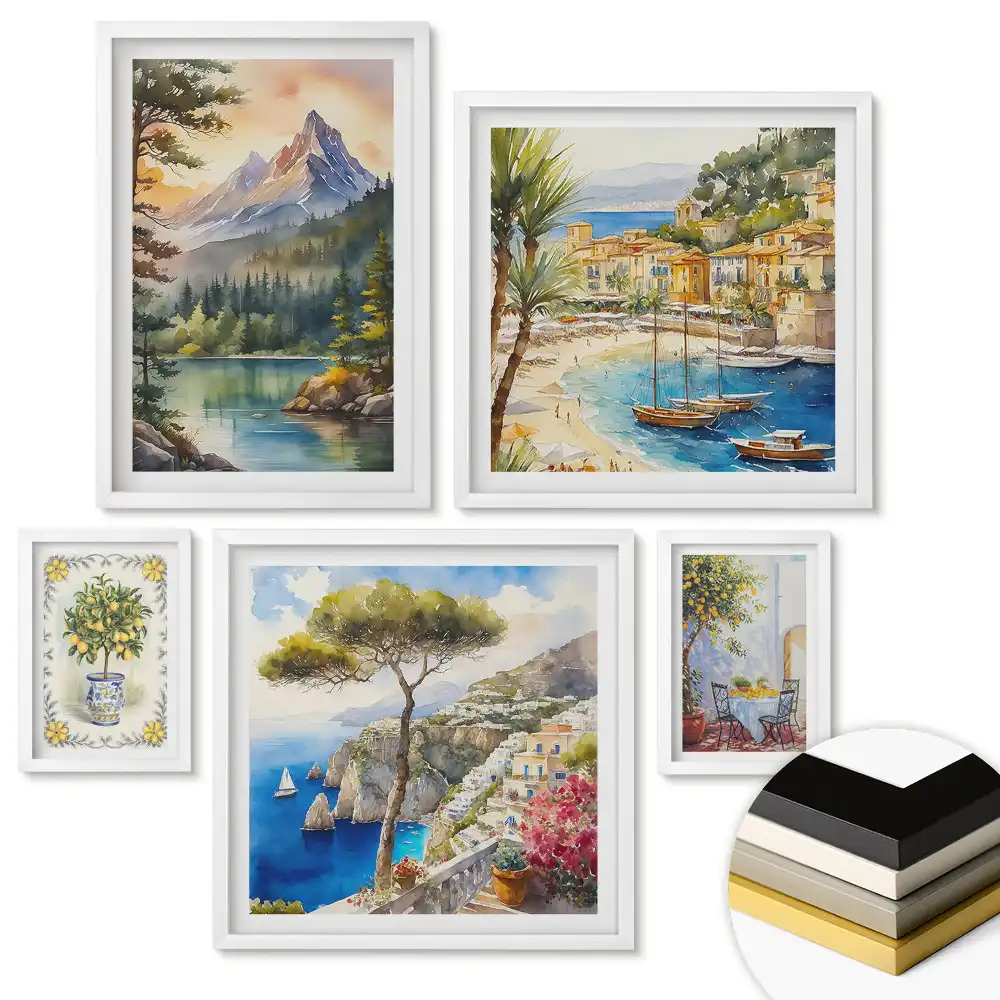 Set 5 tablouri înrămate Piață de fructe în stil botanic