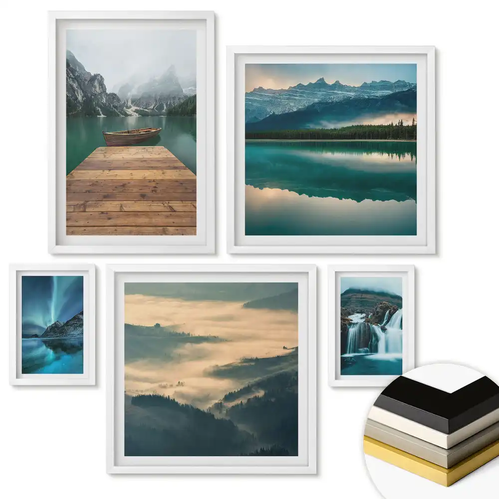 Set de 5 tablouri înrămate cu accente aurii în arta modernă