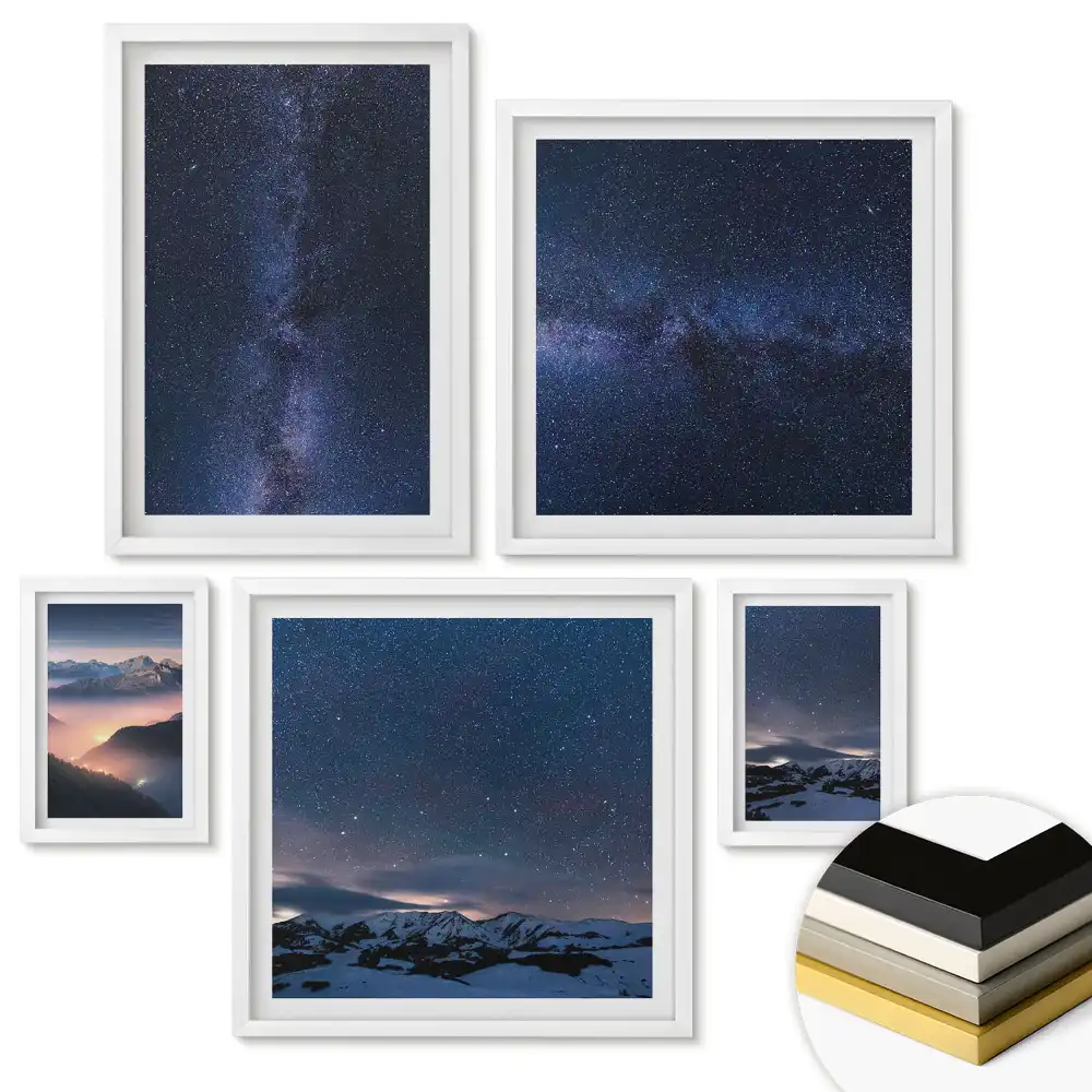 Set de 5 tablouri înrămate cu peisaje pitorești de munte și apă