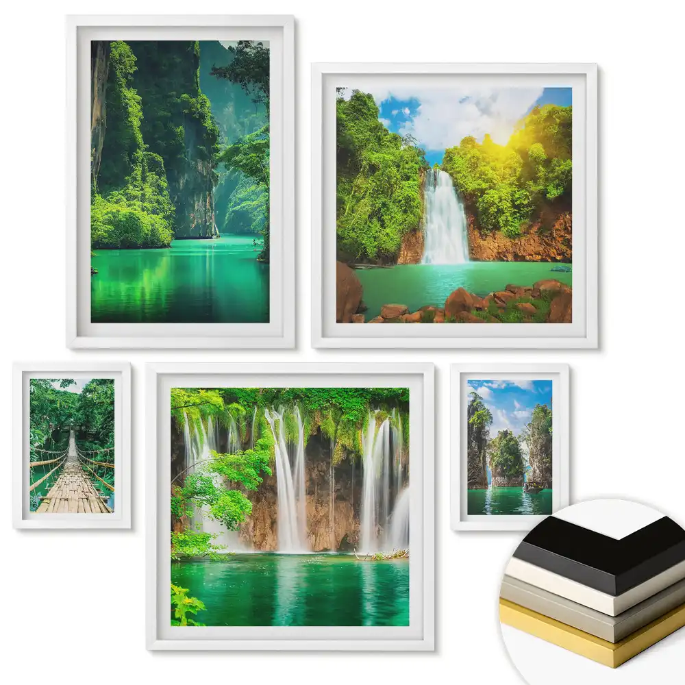 Set de tablouri înrămate cu lacuri pitorești și peisaje montane