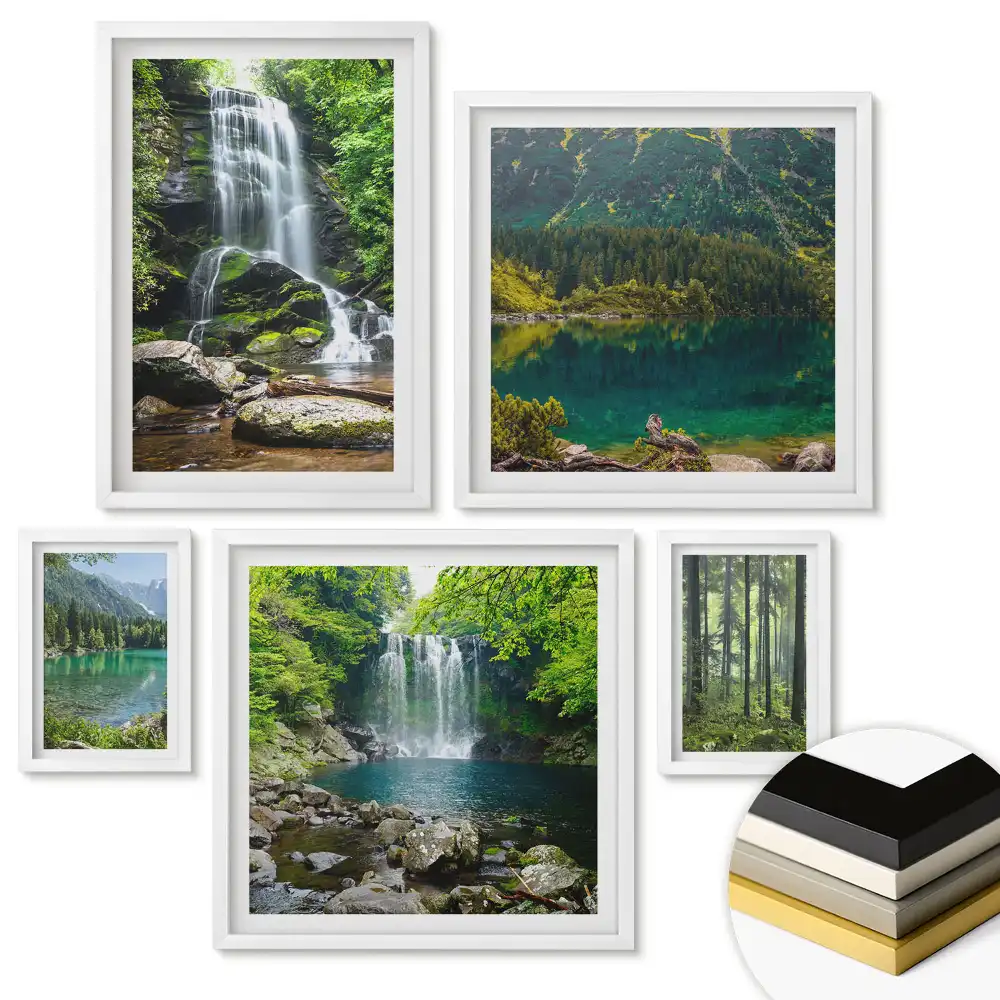 Set de tablouri înrămate Cascade printre peisaje verzi