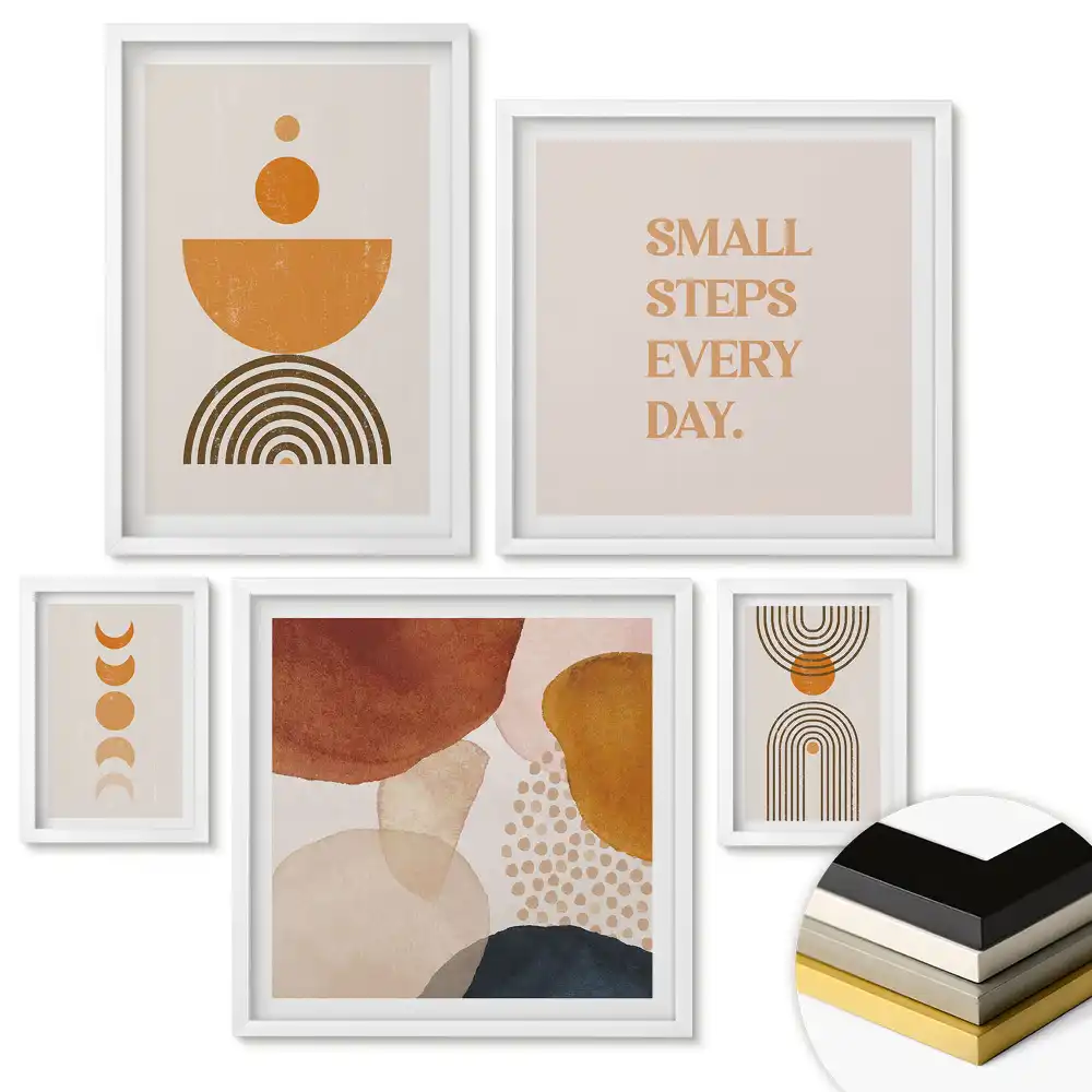 Set 5 tablouri înrămate Forme abstracte în culori calde