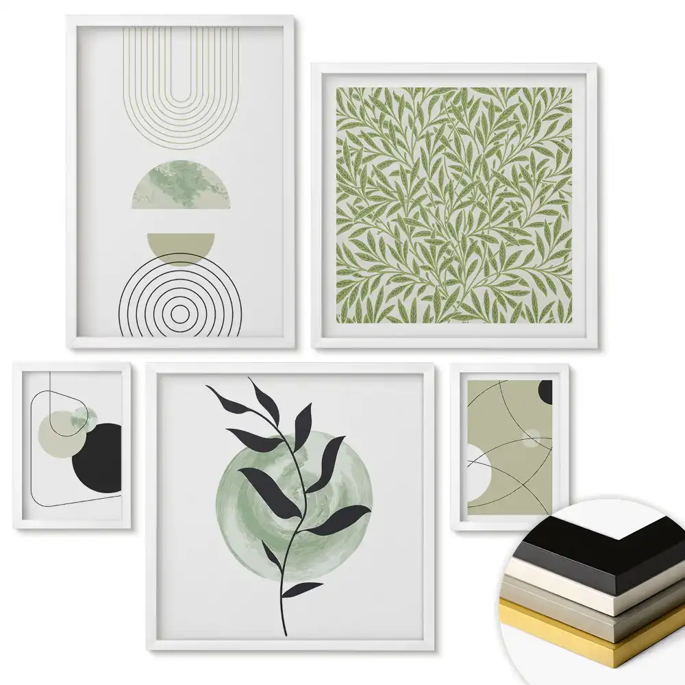 Set 5 tablouri înrămate Compoziții abstracte în culori discrete