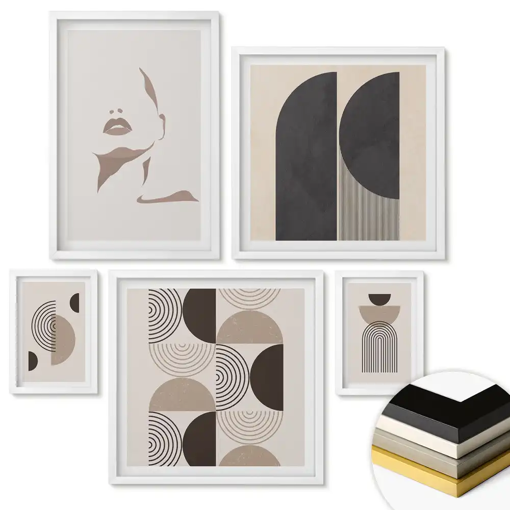 Set 5 tablouri înrămate Forme abstracte și culori delicate