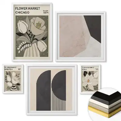 Set de 5 tablouri înrămate cu piețe de flori din diferite orașe