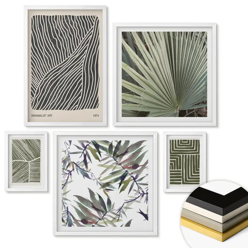 Set de 5 tablouri înrămate cu compoziții abstracte în culori discrete