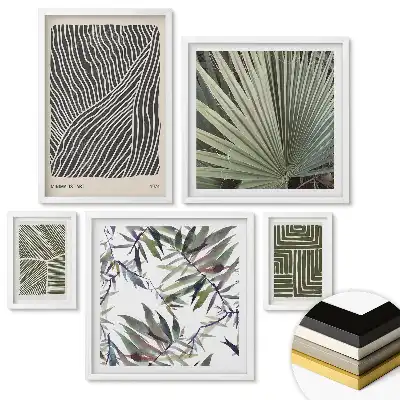 Set 5 tablouri înrămate Compoziții abstracte în culori discrete
