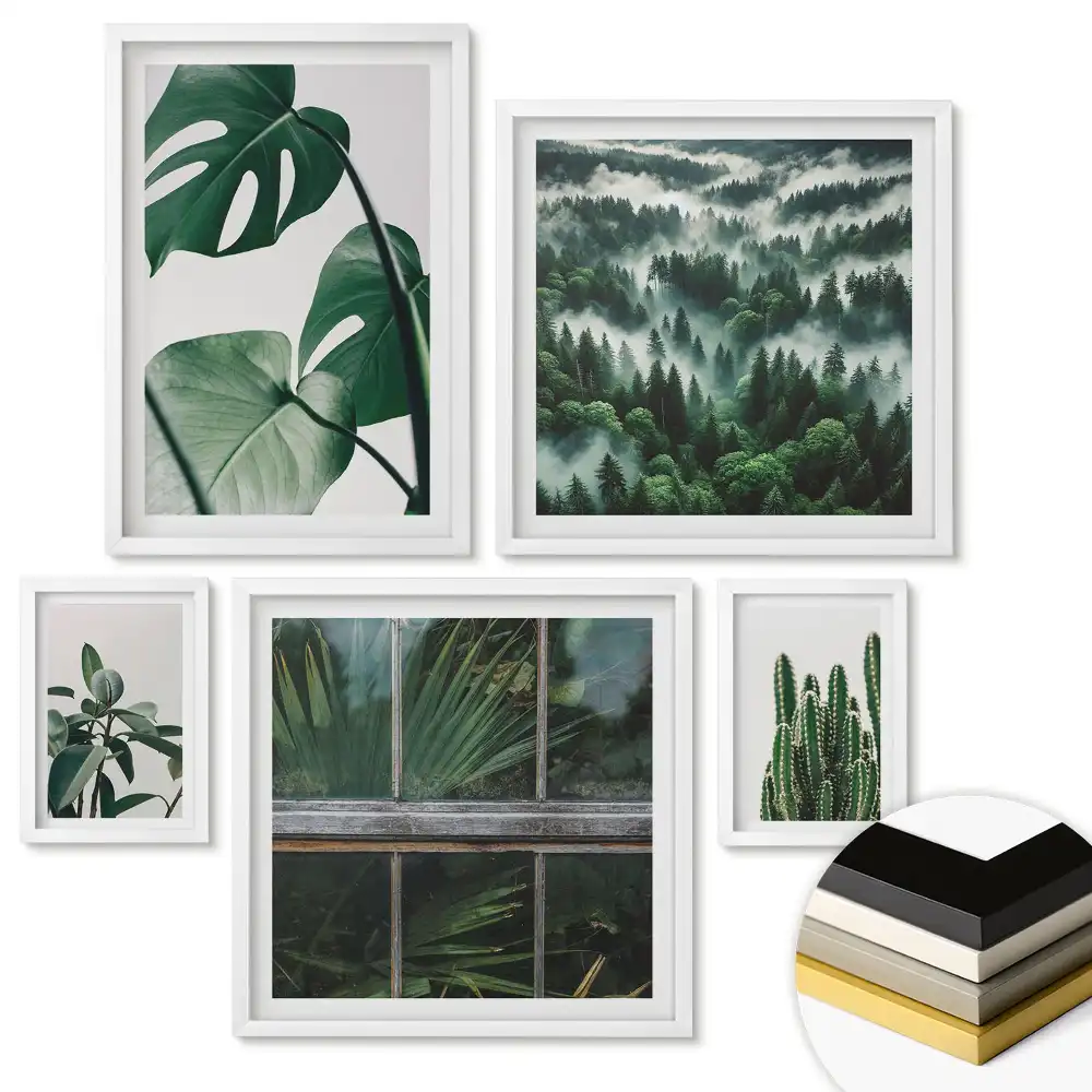 Set 5 tablouri înrămate Armonie verde într-un stil minimalist
