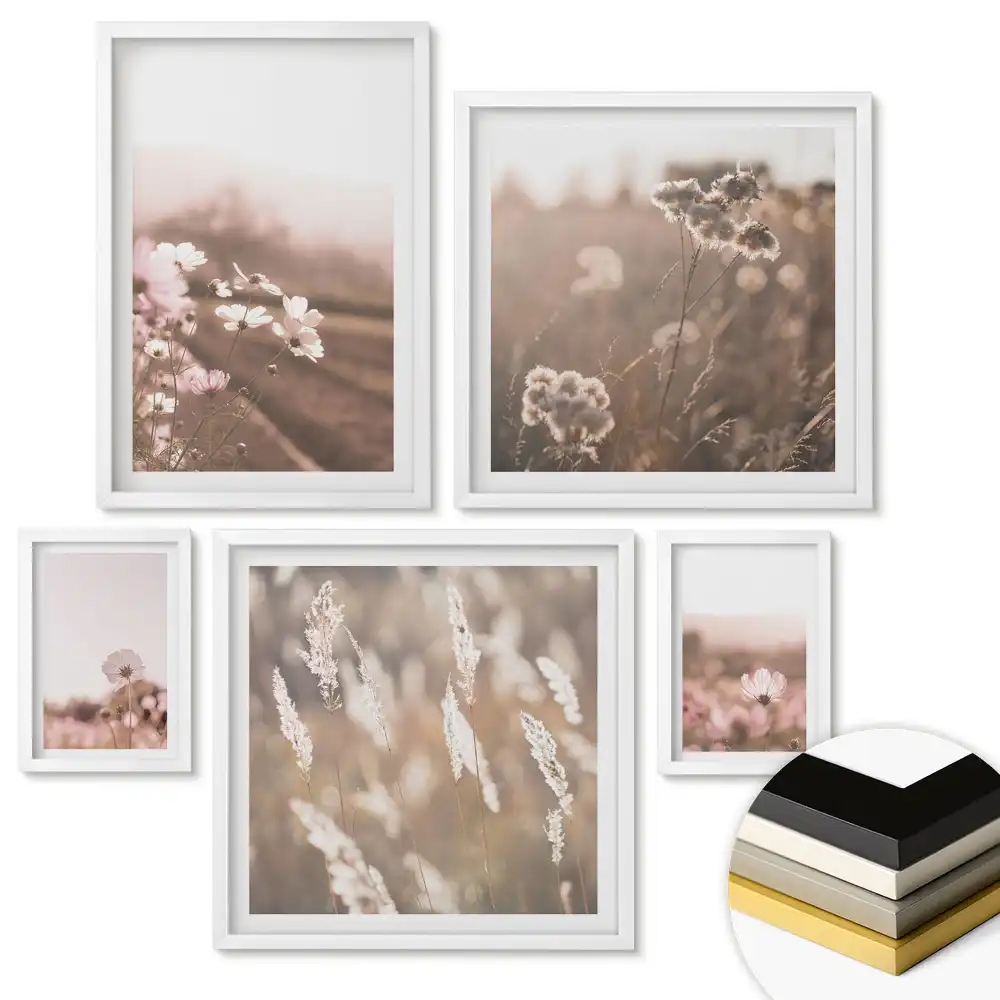 Set de tablouri înrămate cu peisaje florale în nuanțe delicate