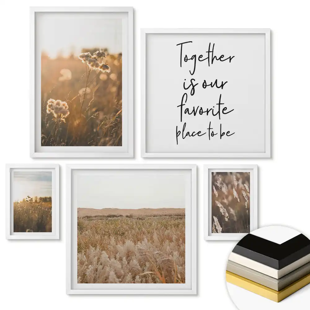 Set 5 tablouri înrămate Peisaje florale în lumină blândă