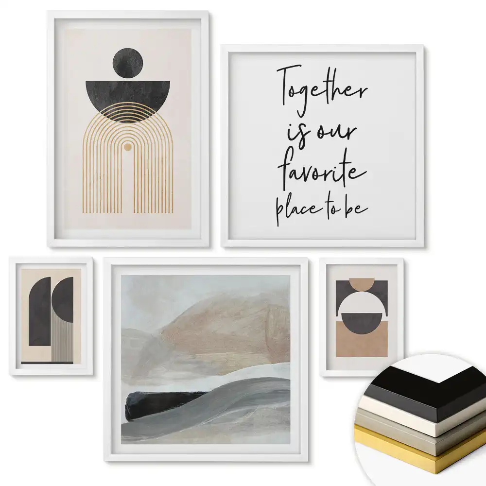 Set 5 tablouri înrămate Abstracțiuni moderne în culori discrete